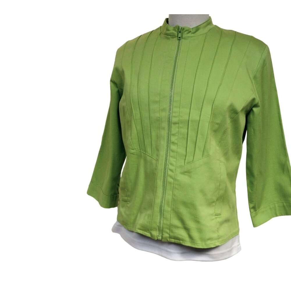 Lilly of California 3-Pcs Cropped Floral Pants Zip Front Jacket & Tee Lime Sz S